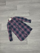 Girls Navy & Burgundy Plaid Cotton Shirt Dress (5-6 Yrs)