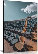 Blue & Orange Seats in an empty Arena Framed Canvas Print Wall Art Home Decor