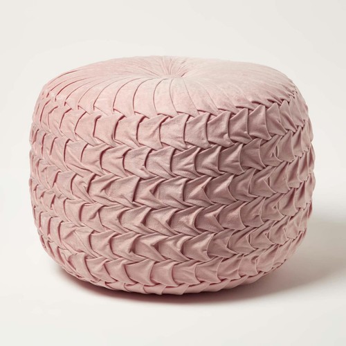 Round pleated velvet pouffe - round,