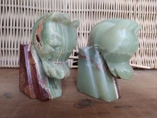Vintage Heavy onyx Trojan Horse Head Bookends  Green & Brown Marble Stone 