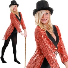 RED SEQUIN TAILCOAT UNISEX CABARET FANCY DRESS CIRCUS RINGMASTER DANCE COSTUME