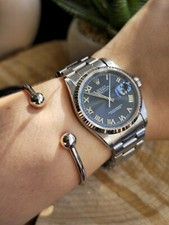 New Solid 9k White Gold TORQUE BANGLE TORQ BALL Open Split BRACELET Hallmarked