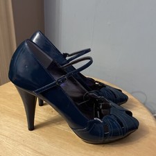 Ethel Austin Size 7/40 Dark Patent Blue Peep Toe Platforms Heels