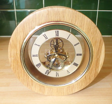 Wooden Skeleton Clock Desk Mantel Brown Battery Operated