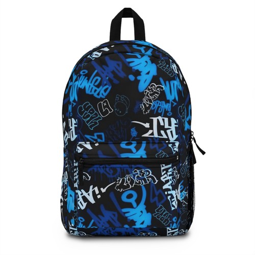Blue graffiti pattern backpack - pattern,
