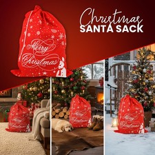 Christmas Santa Sack Large Fabric Stocking Bag Present Gift Drawstring Red Bag