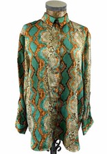 RIVER ISLAND BLOUSE SHIRT 12 GREEN BEIGE ORANGE Snake Skin Long Button Up Casual
