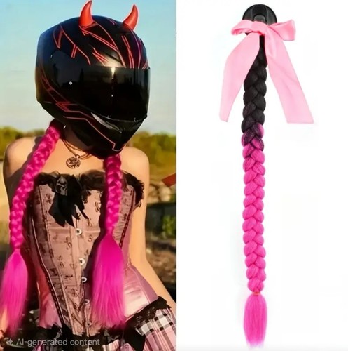 Motorcycle helmet pigtails - helmet,