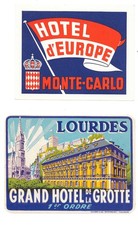 Original Vintage Hotel Luggage Labels European Paris Lourdes Unused  X 6 1950s