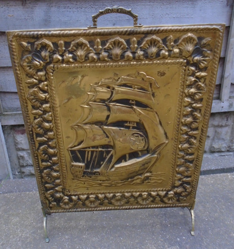 Vintage brass fire screen - fire,