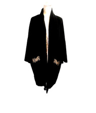 Vintage Velvet Evening Coat Black Gold Laura Ashley Bat Wing VGC One Size