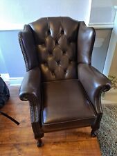 Brown Leather Queen Anne Wingback Chair