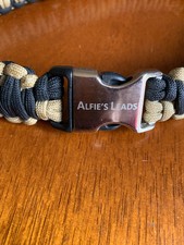 DOG COLLOR PARA CORD BLACK AND BEIGE WITH HANDLE BY ALFIES LEADS 19INS LONG