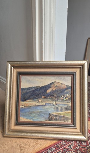 Vintage oil painting harbour - vintage,