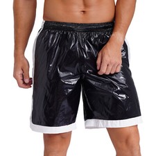 UK Mens Wet Look Shiny Board Shorts Swim Trunks Beach Drawstring Boxer Shorts