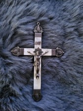 Catholic Pearl & Silvered Cross Crucifix Pendant Antique 20th Century