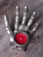 Solid Cast Metal Skeleton Hand Tealight Holder