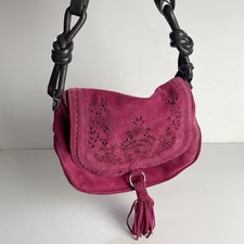 Clarks Y2K Pink Leather Suede Knot Tassel Flower Shoulder Saddle Crossbody Bag