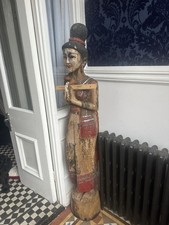 Thai Sawasdee Lady Wooden Statue 5ft Tall. Antique Hand Carved