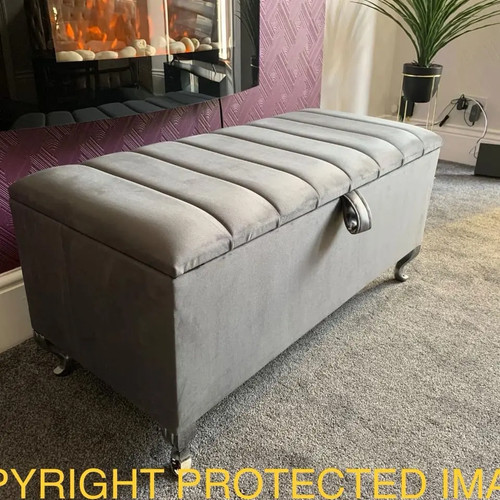 Velvet storage ottoman - velvet, bench