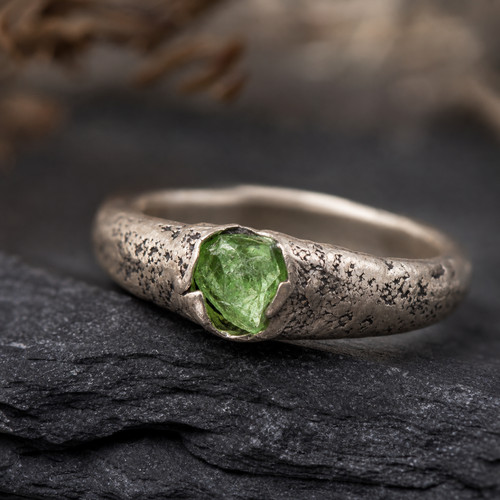Raw green peridot - raw, ring