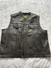 Men Genuine Leather Sons of Anarchy Motorcycle Vests Black Biker Club Waistcoats