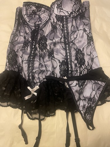 Black white lace basque set - white,
