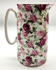 Jug 2 Pint 7" Heron Cross Pottery Milk Farm Roses Pink Cream Cottage Home Flower