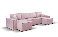Corner Sofa Bed, U Shape, Storage Velvet Jumbo Cord Fabric, Totti Free Delivery