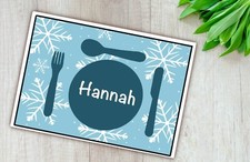 Personalised, Laminated Christmas place mat, snowflake, Children, kids table set