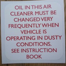 Land Rover Series 1 2 2a 2b 3 Oil Bath Air Cleaner Filter Vintage Label Decal