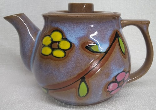 Pottery retro floral teapot - pottery,