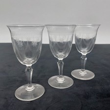 Edwardian Cordial Liqueur Glasses x3 Etched Floral Flared Rim 60ml Antique