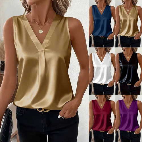 Ladies neck satin tanks - neck,