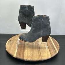 Fat Face Women Ankle Boots UK Size 6.5 EU 40 Grey Suede Cuban Heel Zip Up Shoes