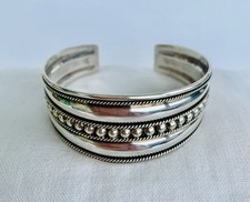 Vintage Sterling Silver 925 Bangle Chunky Ethnic Boho Navajo Bracelet Hand Made