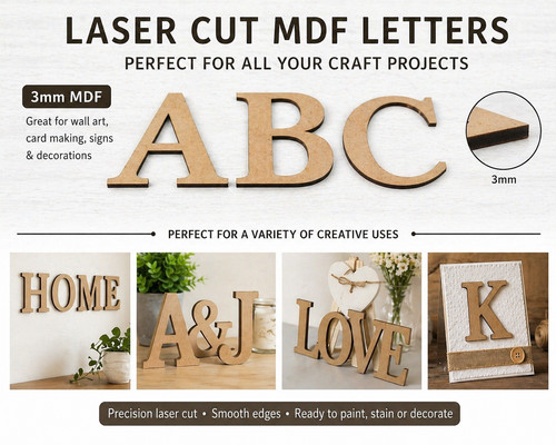 Laser cut mdf letters - , and