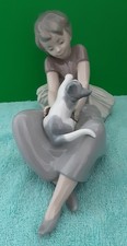 Nao by Lladro "GIRL SAT PLAYING WITH CAT"
