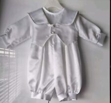 Boys Christening Outfit 6-12 Months White Satin Romper