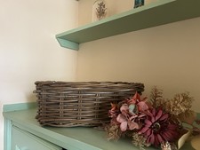 Medium Wicker Storage Log Basket with Handles Rustic Boho Cottagecore Farmhouse