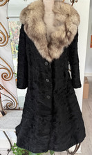 vintage black Persian lamb Astrakhan coat, from the 1950s silver fox fur collar