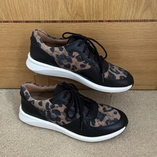 Clarks UN RIO SPRINT Black Leather Leopard Print Trainers UK 6 D /EU 39.5 - NEW