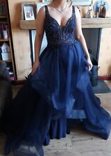Tiffanys Illusion Prom Dress size 6 (34.5” bust, 27” waist, 38” hips) Navy Blue