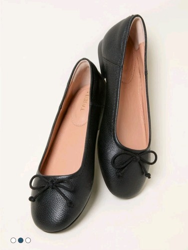 Black leather ballet - black, flats