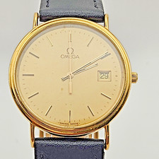 Omega Seamaster 33MM Quartz Champagne Dial Leather Strap 18ct Solid Gold Ca 1990