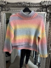 George Women’s Pastel Ombre Rainbow Cropped Knit Roll Neck Jumper Size Small