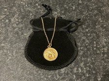 Thoughtful Cherub / Guardian Angel Disc Pendant Necklace 44cm Gold Plated Chain