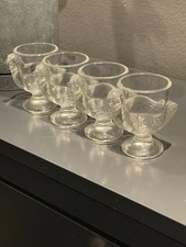 4x Glass Vintage Hen Chicken Shaped Egg Cups Made In France VGC