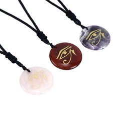 Eye of Horus Egyptian Necklace Natural Crystal Quartz Round Pendant Carving Gift