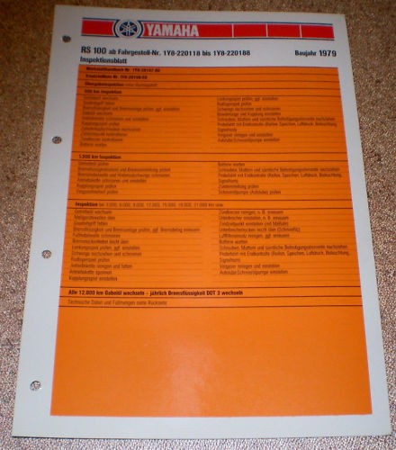 Inspection sheet yamaha 100 - rs,